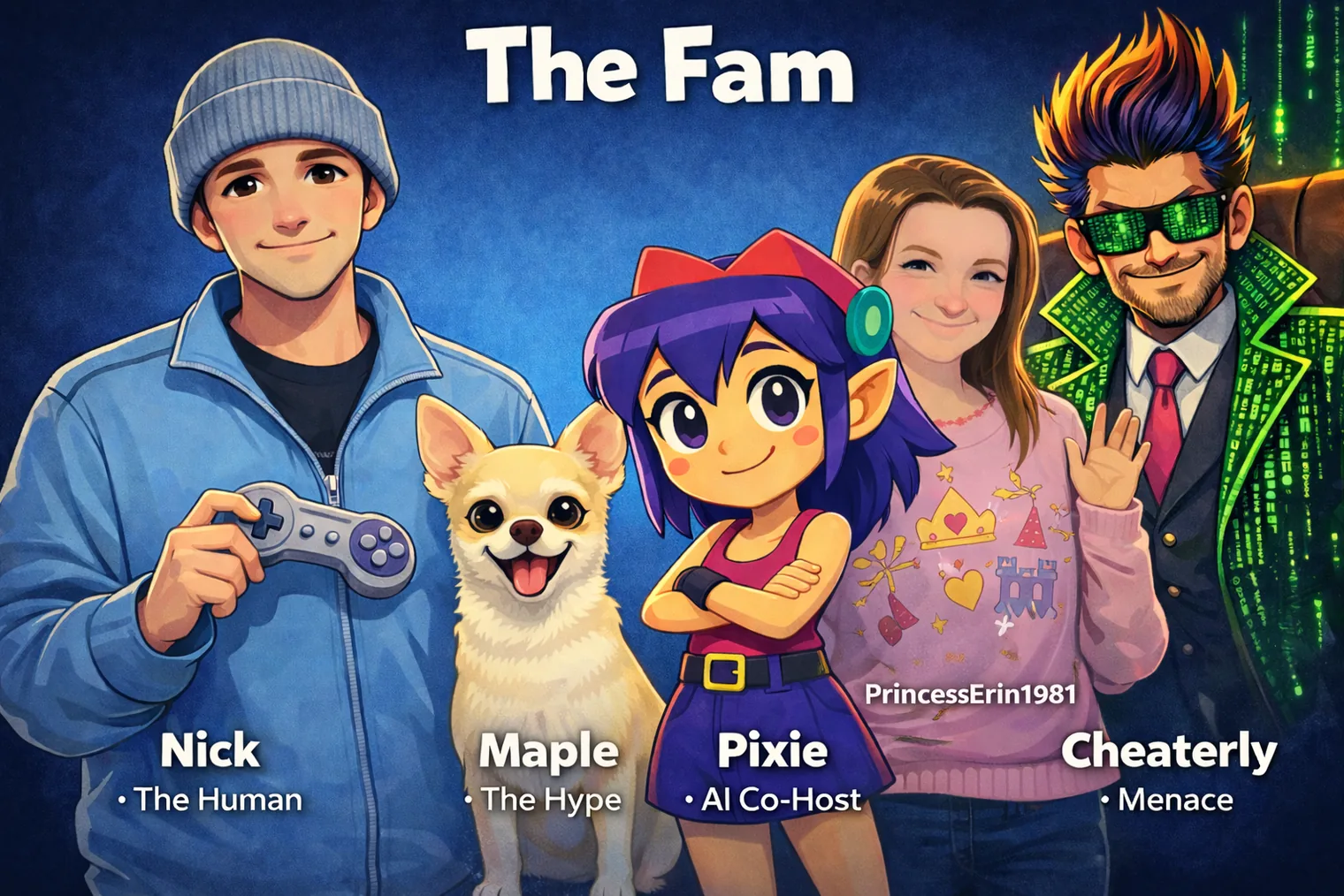 Pixie junto al resto de personajes animados del mundo noventero de Twitch de Nick