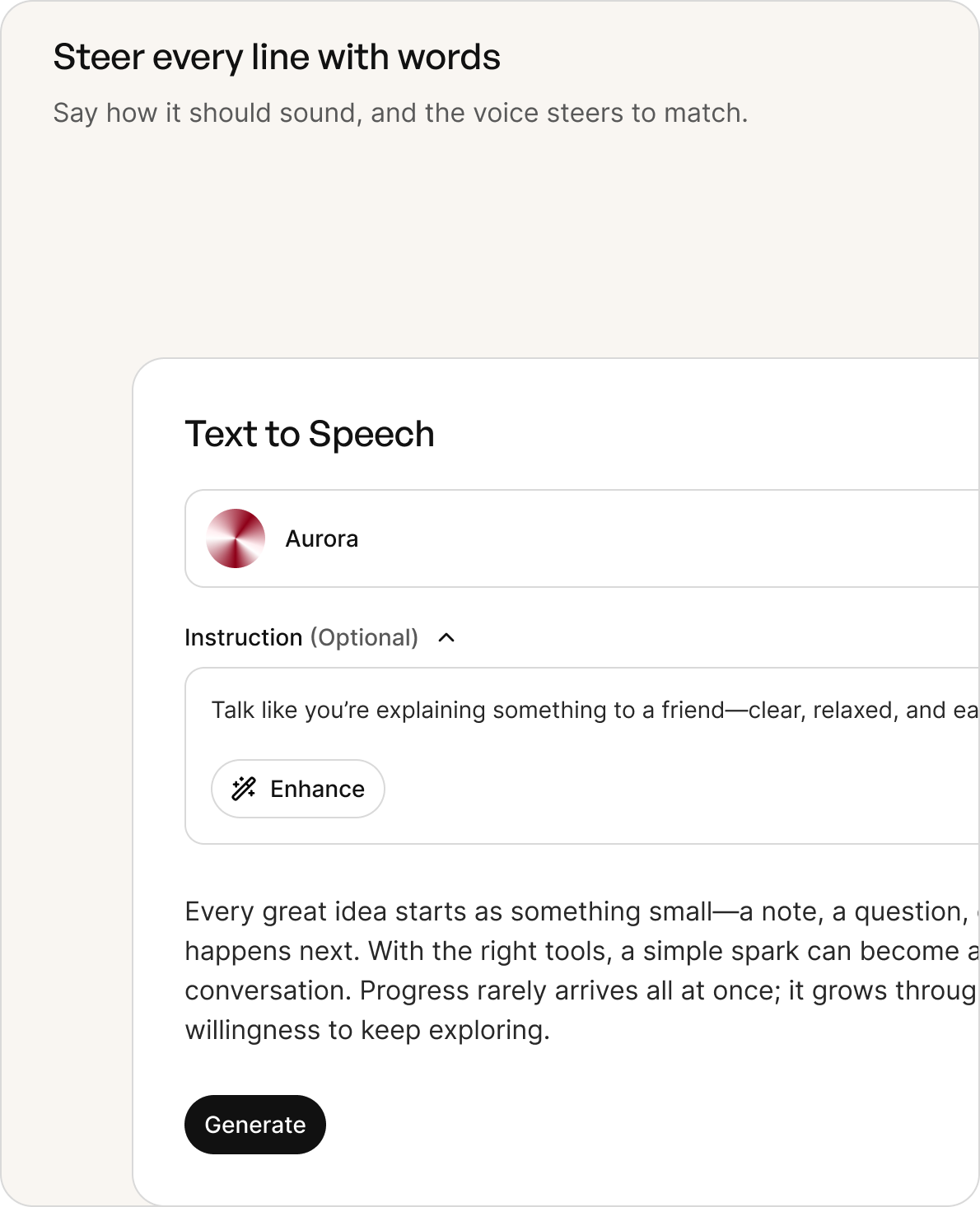 Text to Speech demo — say how a line should sound and the voice steers to match