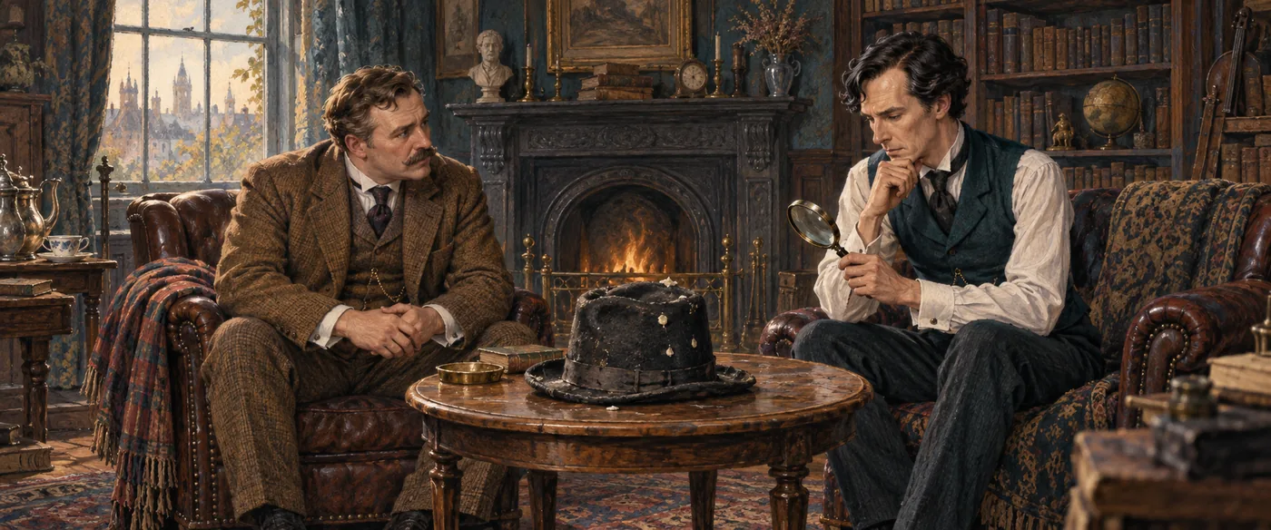 Watson and Holmes by the fire at Baker Street.