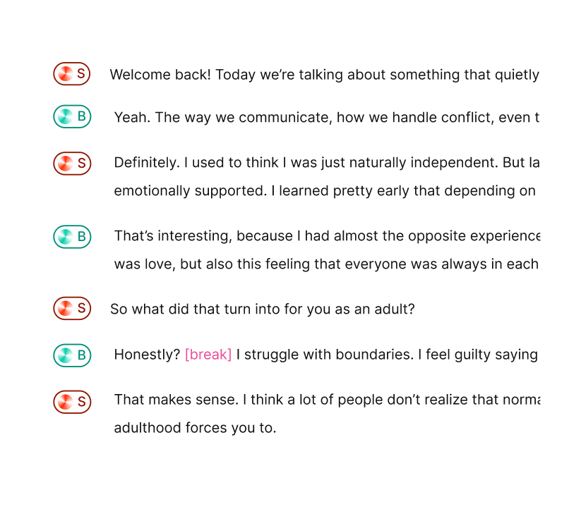 Podcast conversation transcript between two hosts