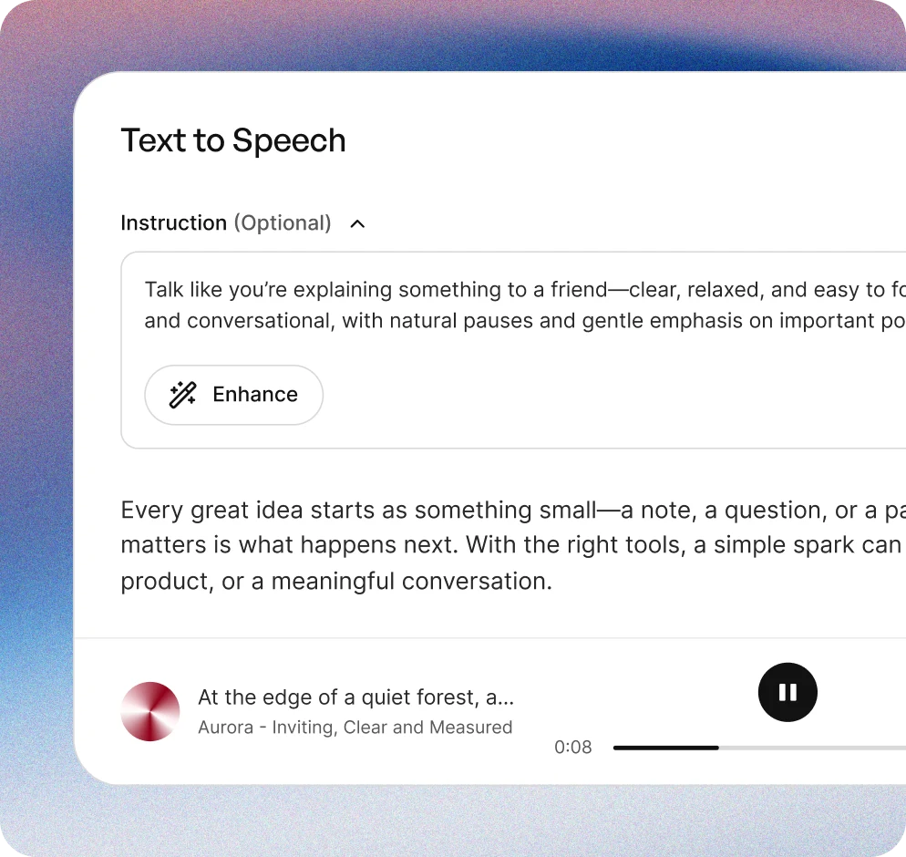 Text to Speech generator with instruction and script fields